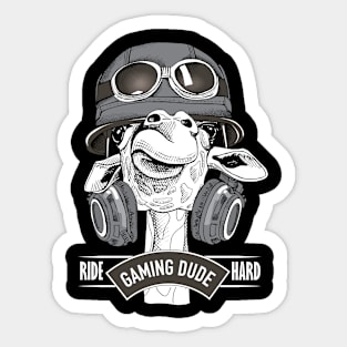 Gaming Dude Funny Biker Giraffe T-Shirt Gamer Memorabilia Sticker